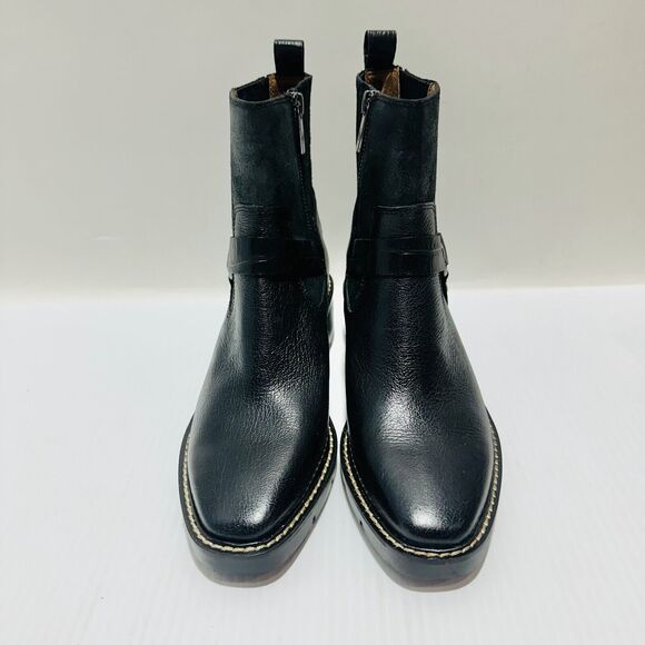 Donald Pliner Mai Harness 6.5 M Bootie Black Leather Ankle Zip Block Heel NIB - Picture 5 of 16